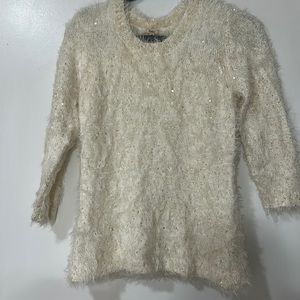 White fuzzy sparkly sweater